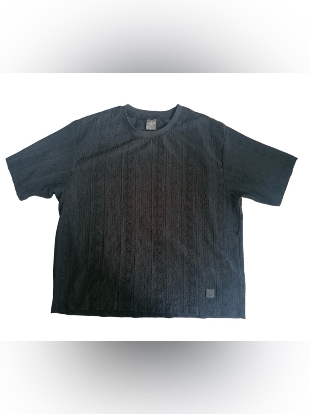 Saints Studio Mens Black Pointelle Knit Textured Short Sleeve Shirt Large